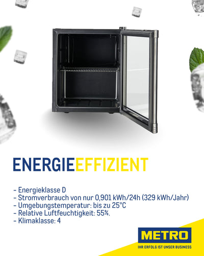 METRO Professional Minibar GPC1046, Edelstahl/Glas, 46 L, schwarz