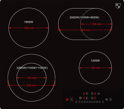 K&H 4 Zonen Glaskeramikkochfeld Elektrokochfeld 59cm Elektro Autark Eingebaut NC-7206
