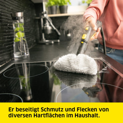 Kärcher Dampfreiniger SC 2 EasyFix, Dampfdruck: 3,2 bar, Aufheizzeit: 6,5 min., Leistung: 1.500 W, Flächenleistung: 75 m², Tank: 1 l, mit Bodenreinigungsset EasyFix, Düsen und Mikrofaserbezug, Gelb