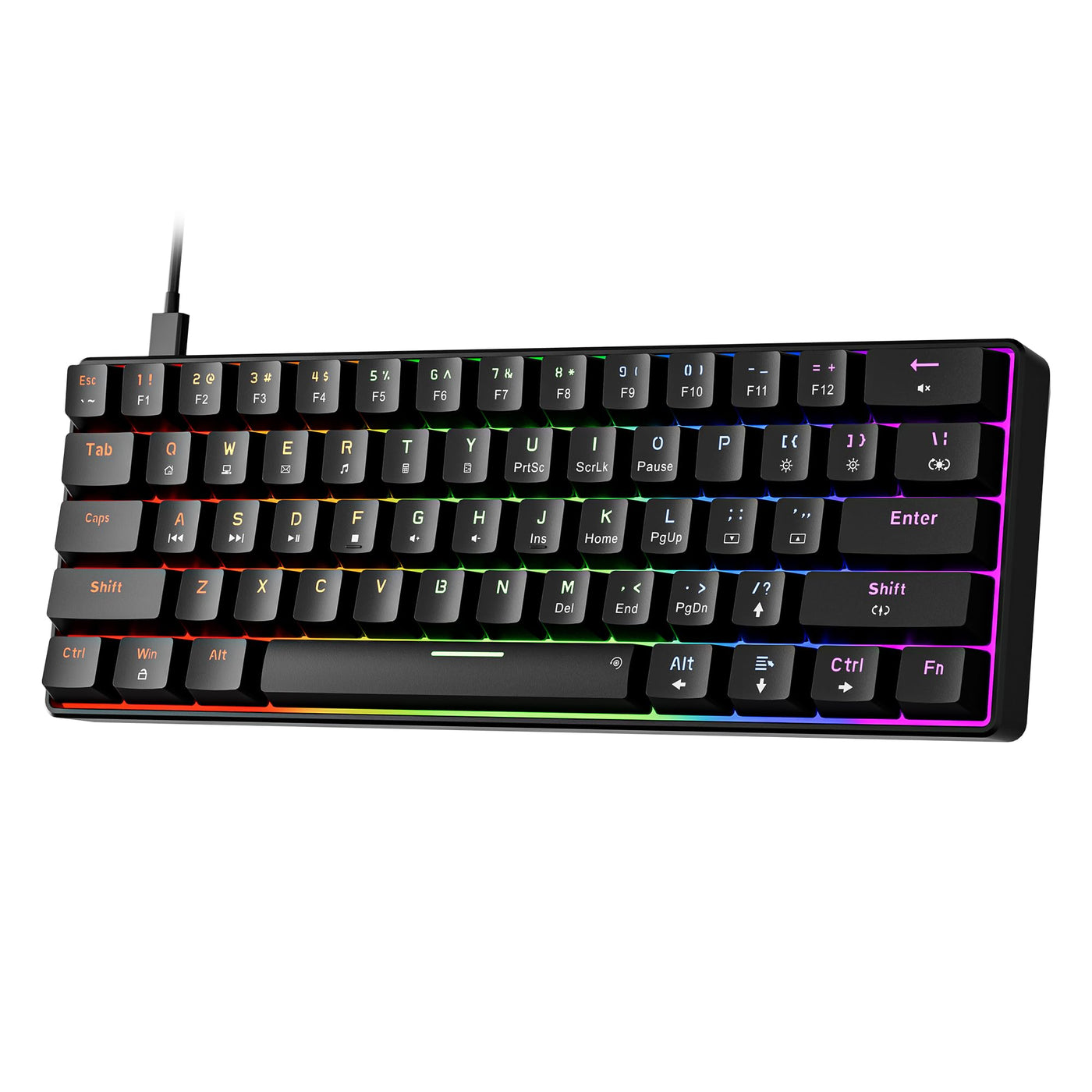 Newmen GM611 Gaming Tastatur,RGB-Beleuchtung 61 Multimedia-Tasten Kabelgebundene Mechanische Tastatur Anti-Ghosting Programmierbare Gaming Tastatur 60 Prozent für PC/Windows Gamer Blau Schalter