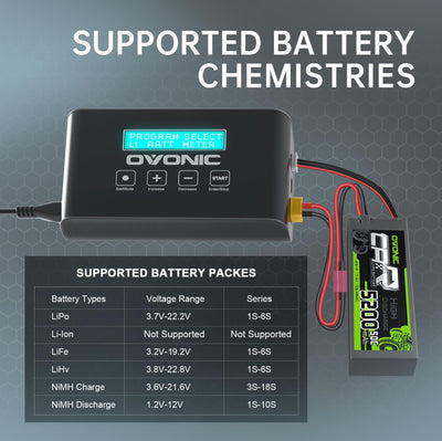 OVONIC Mate1 Lipo Batterieladegerät 100W 10A 1s-6s Smart RC Batterieladegeräte mit XT60 Balance Ladegerät Kompatibel für 1-6s LiPo/Life, 3-18S NiMH (Verbesserte Version - Ohne Balance Board)