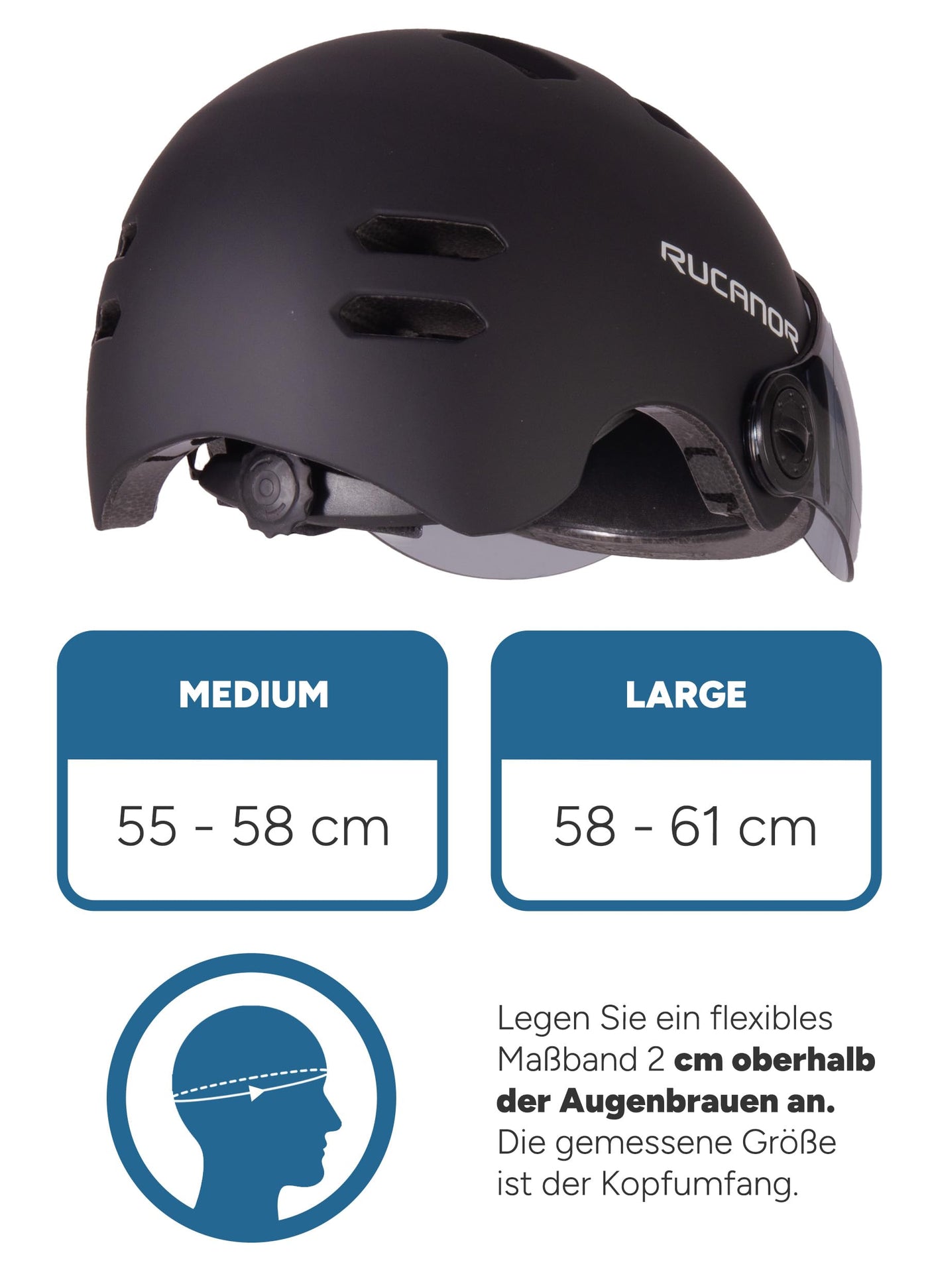 Rucanor Sprint Fahrradhelm (EN 1078 + NTA 8776) - Verstellbar mit Skala - Leichtgewicht - Größe L 58-61 cm - Schwarz - Fahrradhelm - Speed Pedelec - Scooter