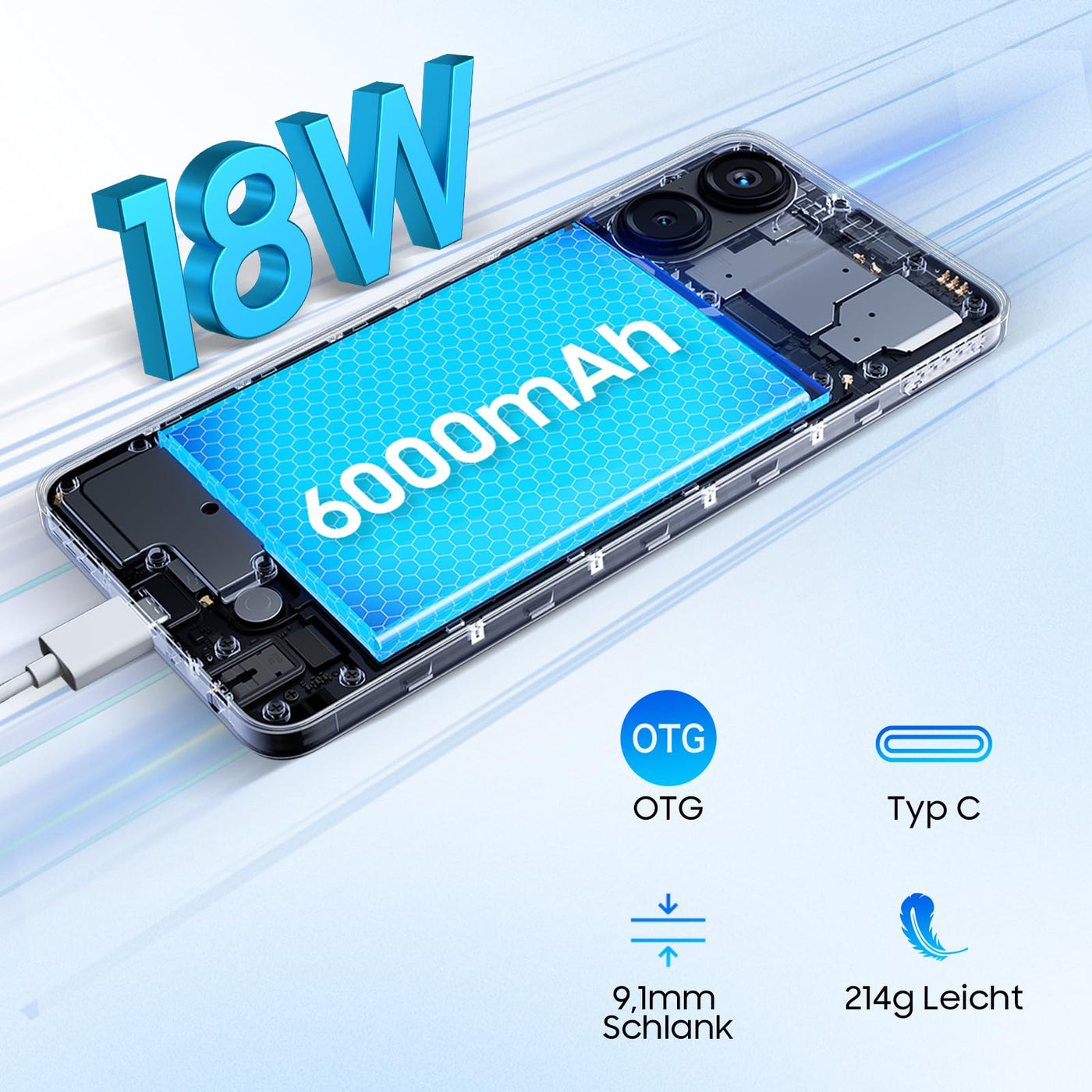 Blackview Color 8 Handy Ohne Vertrag, 16GB+256GB/1TB erweiterbar Android 13 Smartphone Günstig 6000mAh, T616 Octa-Core, 90Hz/6.75" HD+, 50MP Kamera, Fingerprint/3.5mm Jack/4G Dual SIM/Simlockfreie