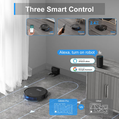 Tikom G8000 Pro Saugroboter mit Wischfunktion 2 in 1, Staubsauger Roboter, 4500Pa Starke Saugkraft Roboterstaubsauger, Selbstaufladend, WLAN, 150Mins Max, für Tierhaare, Teppich, Hartboden