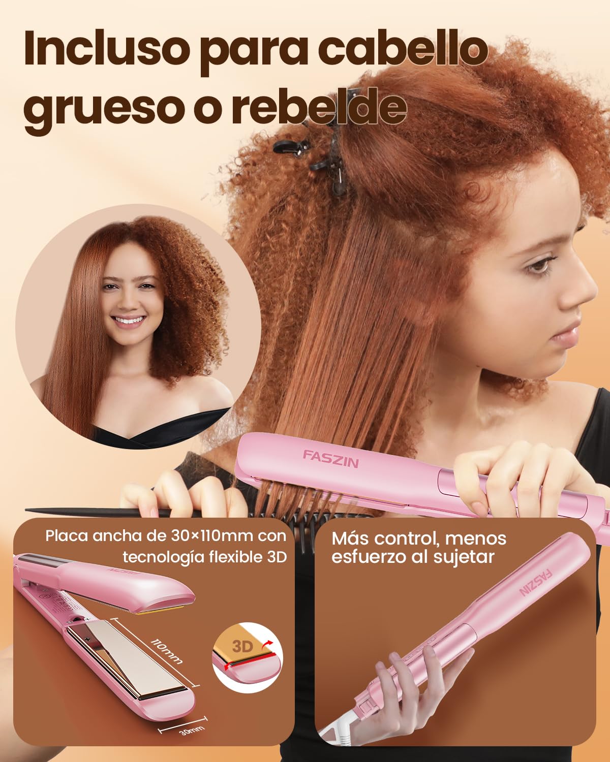 Faszin 2 in 1 Glätteisen Locken und Glätten, 20s Schnellaufheizung, Titanplatten Ionen Haarglätter für einen glatten Stil, 3D-Schwebepanel verhindert Haarziehen, mit LCD-Display, 130°C-230°C - Rosa