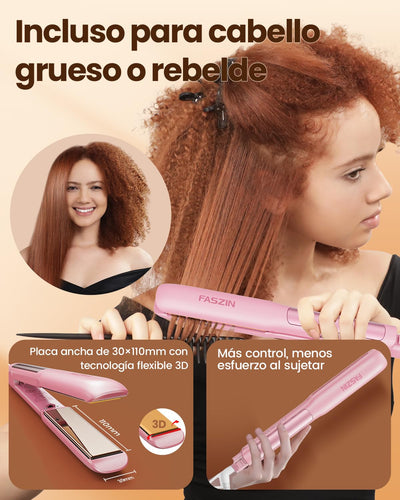 Faszin 2 in 1 Glätteisen Locken und Glätten, 20s Schnellaufheizung, Titanplatten Ionen Haarglätter für einen glatten Stil, 3D-Schwebepanel verhindert Haarziehen, mit LCD-Display, 130°C-230°C - Rosa