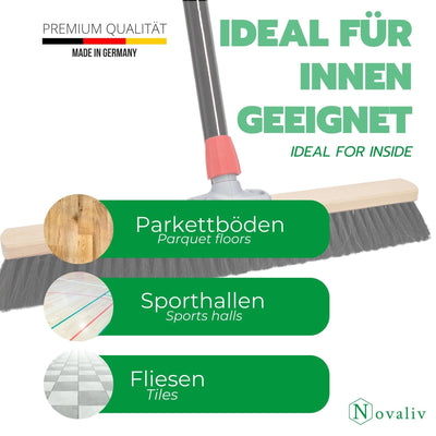 Novaliv Großer Besen Saalbesen 100 cm mit Stiel Borsten Kunstborsten Besen fein mit stiel Ideal als Werkstattbesen Hallenbesen Industriebesen Hausbesen Kehrbesen Zimmerbesen Haarbesen Besen groß