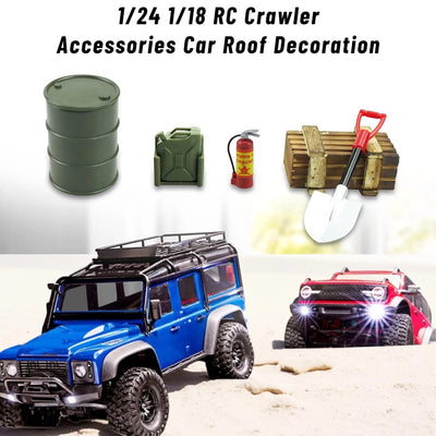 Ezweiji RC Crawler Car Dachdekoration 12-in-1 Tankaufbewahrungsbox, Gepäcknetz, Schaufel, Für Traxxas Desert Racer Slash Axial 1/18 TRX4M 1/24 SCX24 RC Crawler Car Truck Dachträger (Schwarz+Grün)