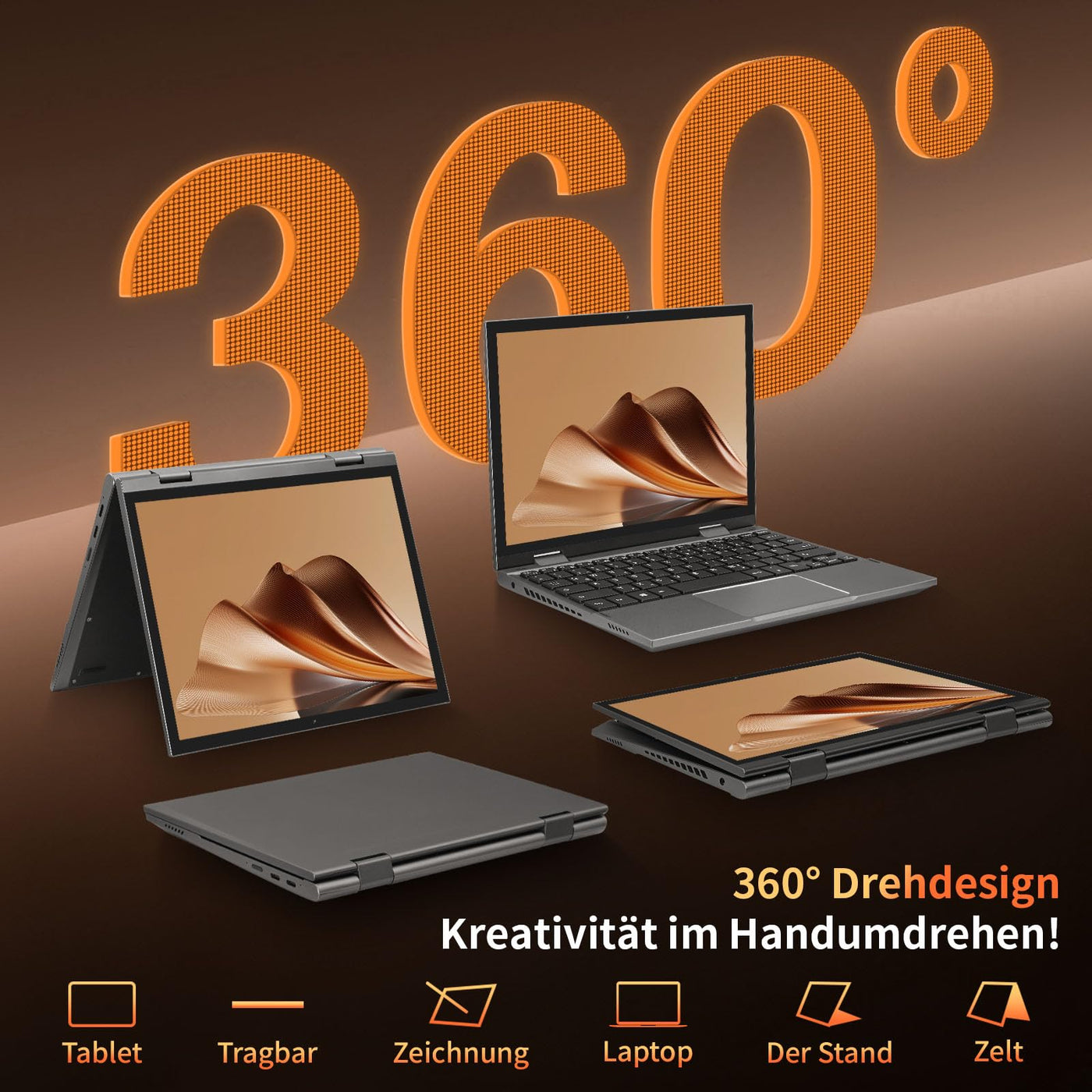 LONGEVINCE Mini Laptop, 10,95 Zoll Ultrabook Laptop, 2000 * 1200 Touch Display, Celeron N95 (bis zu 3,4 GHz),16 GB DDR5 RAM,Convertible,QWERTZ Tastatur,Windows 11,2X Type-C,BT 5.0 (Grau, 16G+960G)