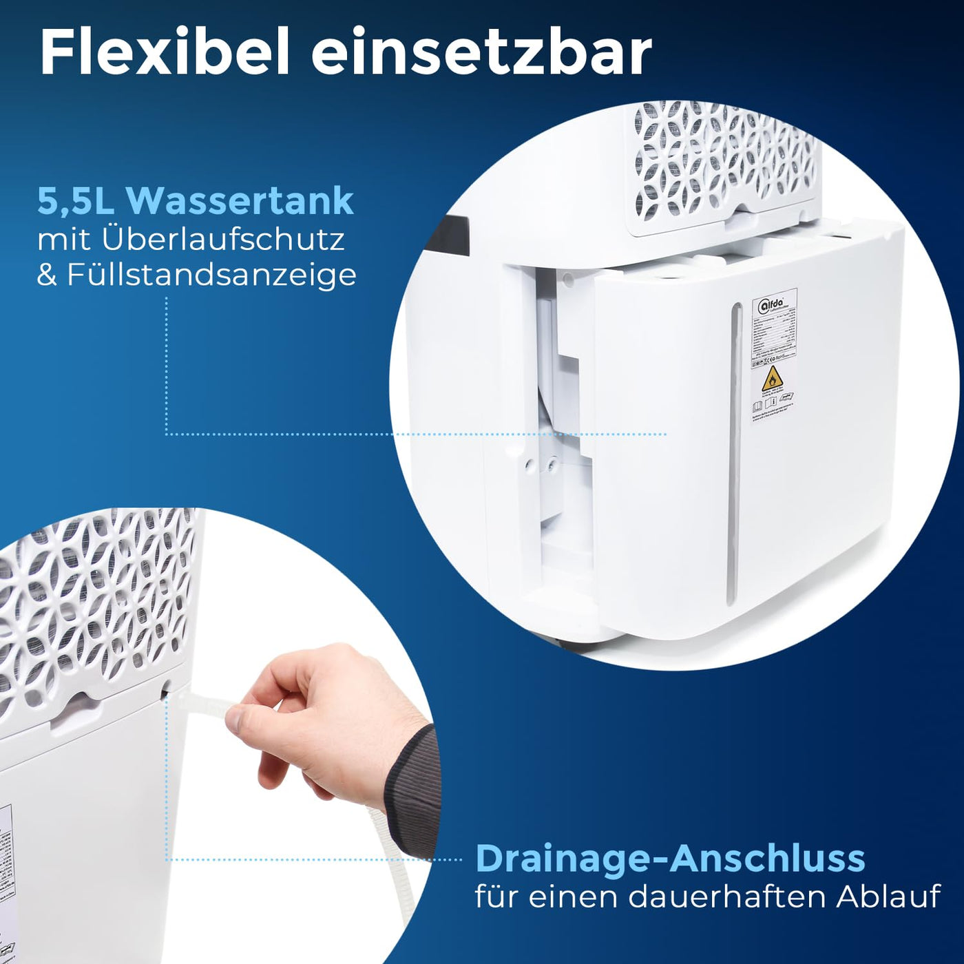 alfda AEF2000 Luftentfeuchter elektrisch - (max. 20Liter/Tag) - 4 Betriebsmodi, für Räume bis 30 m², Automatikbetrieb, Touch-Display, mit Ablaufschlauch, zum Wäsche trocknen - Gegen Feuchtigkeit...
