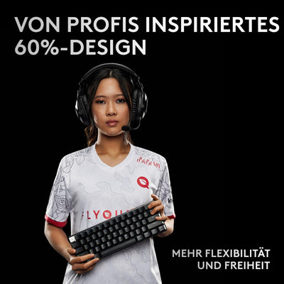 Logitech G PRO X 60 LIGHTSPEED kabellose Gaming-Tastatur, ultra-kompakte mechanische 60%-TKL-Tastatur, LIGHTSYNC RGB, Doubleshot-PBT-Tastenkappen, optische taktile, Windows PC, QWERTZ DE - Schwarz