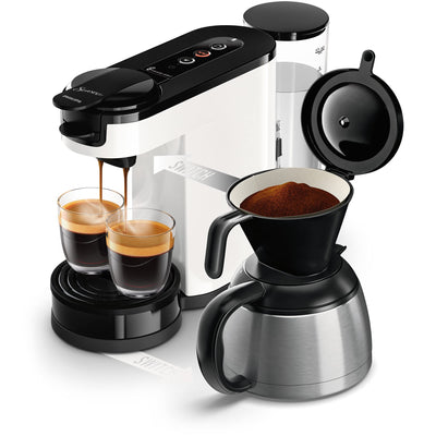 Philips Senseo Switch Pad- und Filterkaffeemaschine, 2-in-1-Brühtechnologie, 1-Liter-Wasserbehälter, 7 Tassen in einem Durchgang, Weiß (HD6592/04)