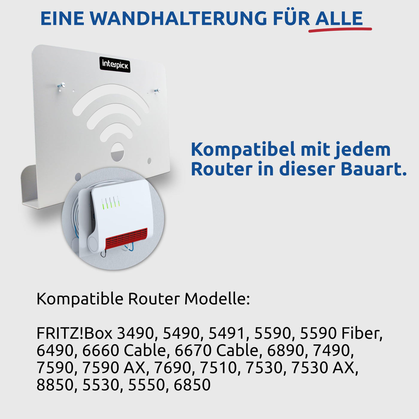 Wandhalterung für AVM FritzBox Router mit Kabelmanagement 7690 7590 AX 6660 Cable 7530 5530 8850 6850 6660 6890 7490