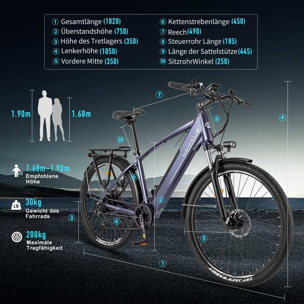 nakxus 27M204 E-Bike, Elektrofahrrad 27.5'' Trekkingrad E-Citybike mit 36V 12.5Ah Lithium-Akku bis zu 100KM Lange Range, 250W Motor,EU-konform Klapprad mit App (Schwarz)