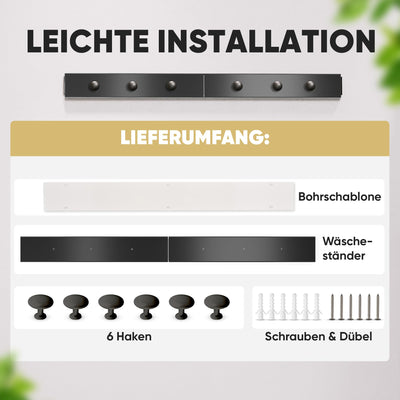 teolix Wäscheständer Wandmontage [2in1 mit extra Kleiderhaken] Ausziehbar und Platzsparend | Wäschetrockner Klein für Wand | Clothes Drying Rack Zeitlos Praktisch - (Schwarz, 80cm)