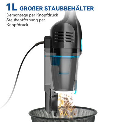 Staubsauger, Stielstaubsauger mit Kabel Handstaubsauger 20Kpa 600W, 3 in 1 Staubsauger Beutellos mit 5m Kabel, Staubsauger ohne Beutel Vacuum Cleaner Anti-Tangle für Tierhaare Teppich Harter Böden