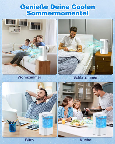 RenFox Mobiler Klimaanlage 4 in 1 Energiesparender Mini Luftkühler mit großem wassertank (1200 ml), 3-Stufen Verdunstungskühlung, 7 Farb-LED, Timer und geräuscharm für Home Office und Schlafzimmer