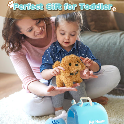 Nuheby Hund Spielzeug Kinder Hund mit Leine der Läuft und Bellt Kuscheltier Hund Elektrischer Hundekäfig, Dog Spiel Spielzeug Mädchen ab 2 3 4 5 Jahre Geschenkideen Klein Spielhund der Läuft und Bellt