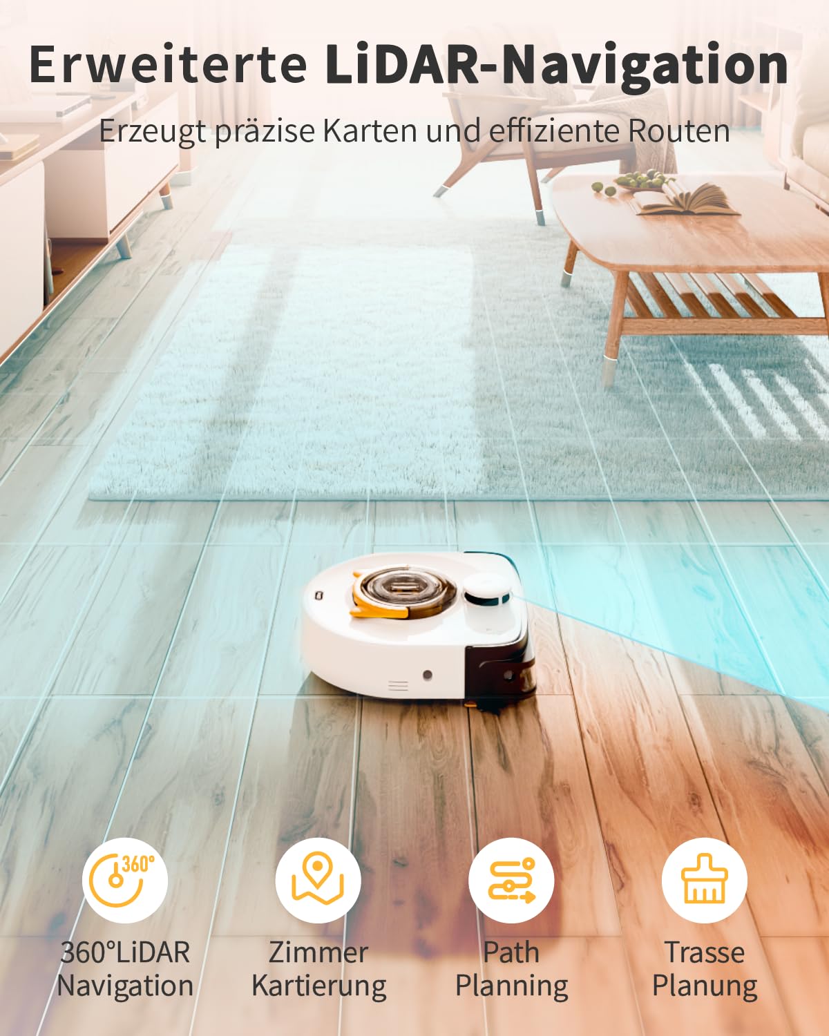 UBPET Saugroboter für Tierhaare auf Teppichen, Staubsauger Roboter ohne Wischfunktion,22000 Pa Saugkraft, LiDAR-Navigation, WiFi/App Steuerung, D-Form Design, Anti-Haarverwirrung, Selbstaufladend, V10