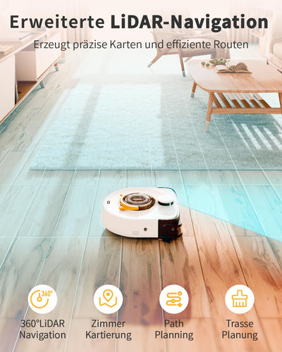 UBPET Saugroboter für Tierhaare auf Teppichen, Staubsauger Roboter ohne Wischfunktion,22000 Pa Saugkraft, LiDAR-Navigation, WiFi/App Steuerung, D-Form Design, Anti-Haarverwirrung, Selbstaufladend, V10