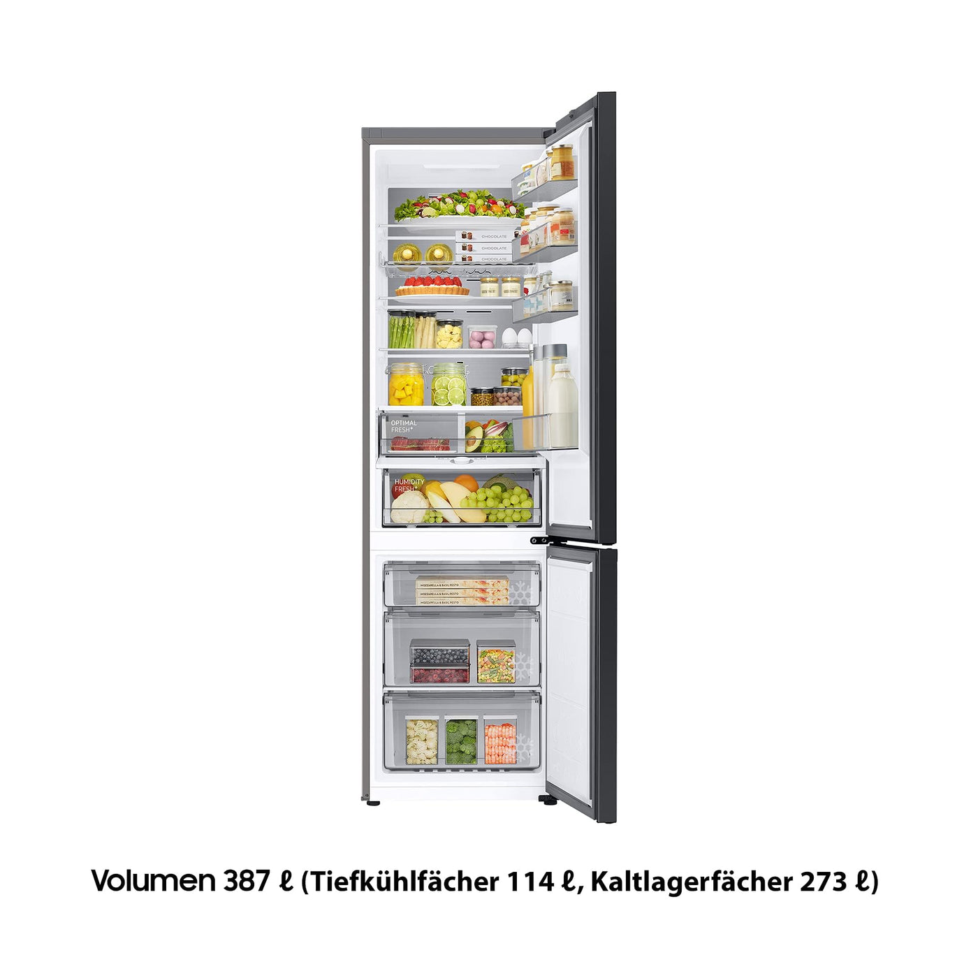 Samsung RL38A7B5BS9/EG Bespoke Kühl-/Gefrierkombination, 203 cm, 387 ℓ, 35 dB(A), Space Max Technologie, Twin Cooling+, Cool Select+, Metal Cooling, No Frost+, Edelstahl Look