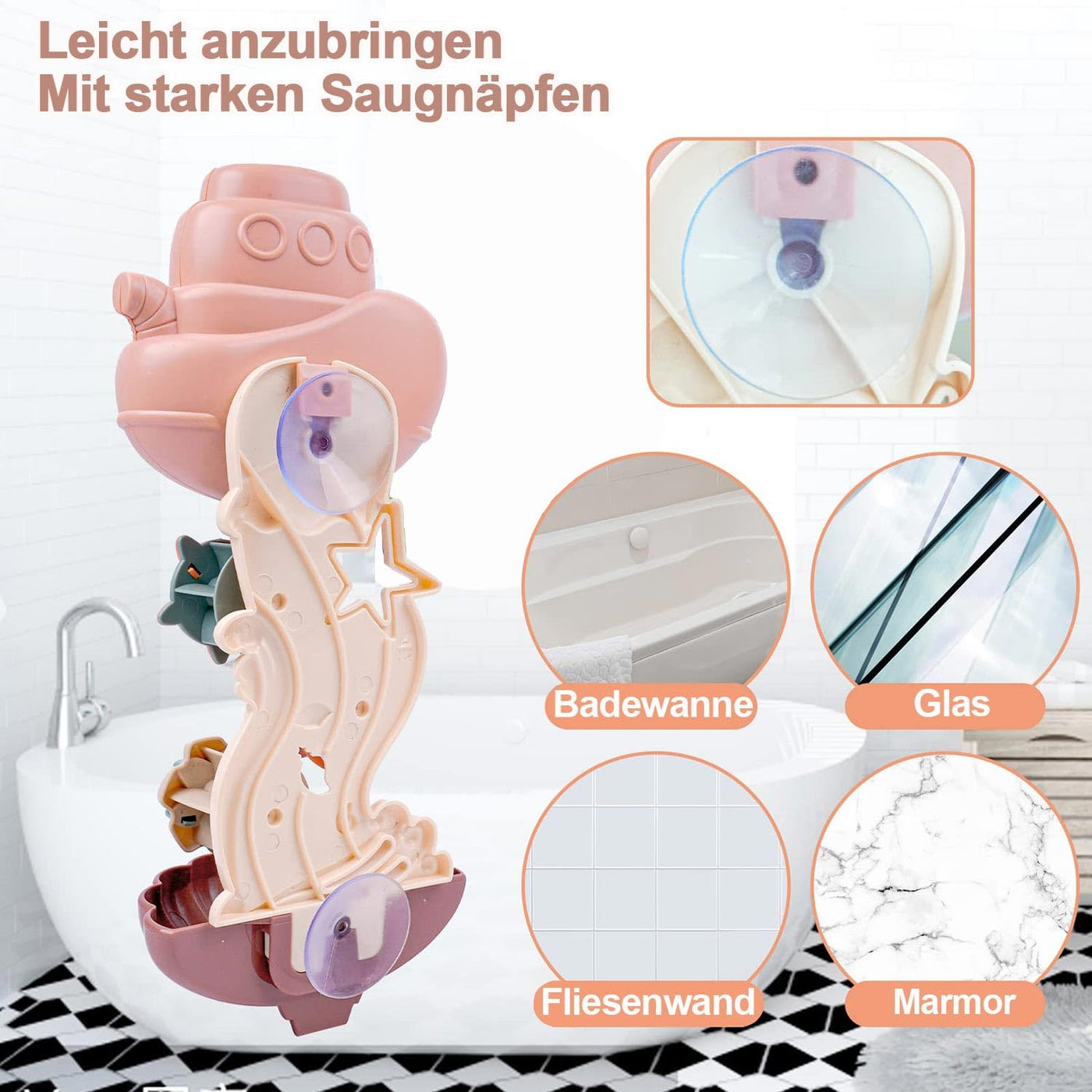 Badewannenspielzeug ab 1 Jahr - Wasserspielzeug Kinder Badespielzeug Baby ab 1 2 3 Jahre Geschenk Mädchen und Junge mit Ozean-Tier-Wasser-Spielbecher und rotierende Scheiben