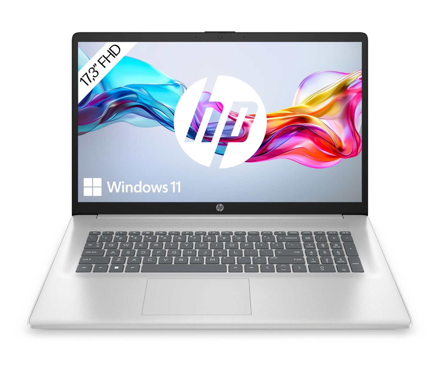 HP Laptop mit 17,3 Zoll FHD Display, Intel Core 3 100U, 8 GB DDR4 RAM, 512 GB SSD, ‎Intel Graphics, Windows 11, QWERTZ Tastatur, Silber