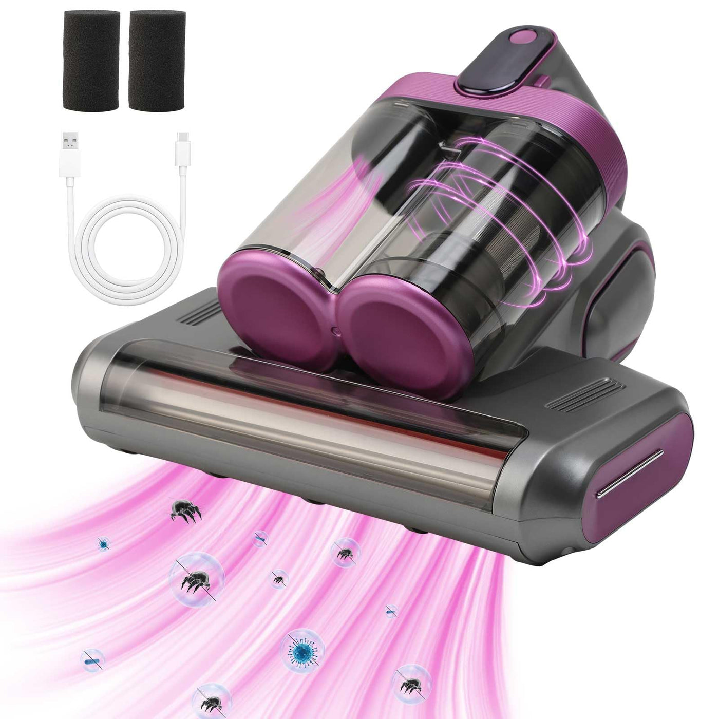 Matratzenstauatratzenstaubsauger Bettstaubsauger 13KPa Sauger Doppelsauger Handstaubsauger Anti- Allergen mit UV- C und Ultraschall für Tierhaare Bettlaken Sofa Kissen und mehr