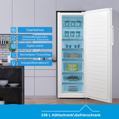 Midea MDRU333FZE01 Gefrierschrank/Kühlschrank/238L/172,2 cm hoch/NoFrost/Flexible Kühl- und Gefrierfunktion/Superkühl/Große Fächer/Zero Clearance/Easy Open Handgriff/Wechselbarer Türanschlag/Weiß