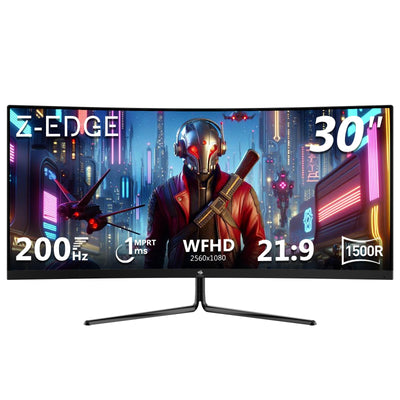 Z-Edge 30 Zoll Ultrawide Curved Gaming Monitor 200Hz(DP) 165Hz(HDMI) 1ms MPRT, 2560x1080 VA Panel, 21:9 R1500 Curved Bildschirm, 300cd/m² Helligkeit, FreeSync, HDMI & DisplayPort, Schwarz