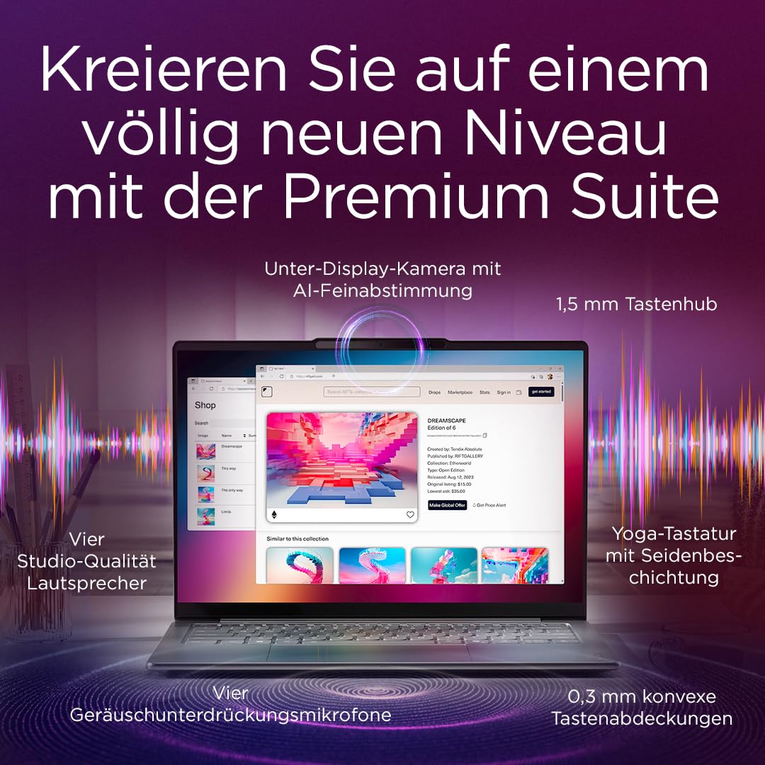 Lenovo Yoga Slim 9i Laptop | Copilot+ PC |14" 4K WQUXGA OLED Touch Display | Intel Core Ultra 7 | 32GB RAM | 1TB SSD | Intel Arc Grafik | Windows 11 Home | QWERTZ | Tidal Teal | 3 Jahre Premium Care