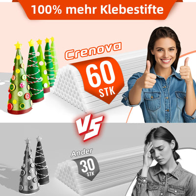 Crenova Feuerfest Heißklebepistole Klebepistole + 60 Mini Heißklebesticks Transparente Klebesticks für DIY Kleine Handwerk und schnelle Reparaturen in Haus & Büro, 20Watt Klebepistolen
