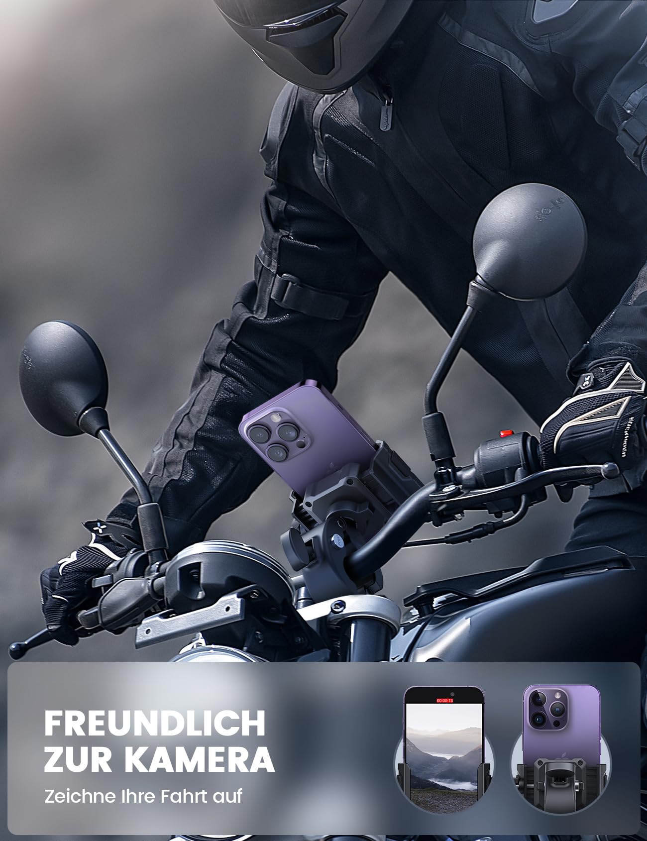 Lamicall Handyhalterung Motorrad, Handyhalter Fahrrad - 【1s Schnellspanner】 Lenker Halter für Dreharbeiten, Universal Handy Fahrradhalterung für iPhone 17 16 15 14 13 Pro Max Plus, 4-7 Zoll Smartphone