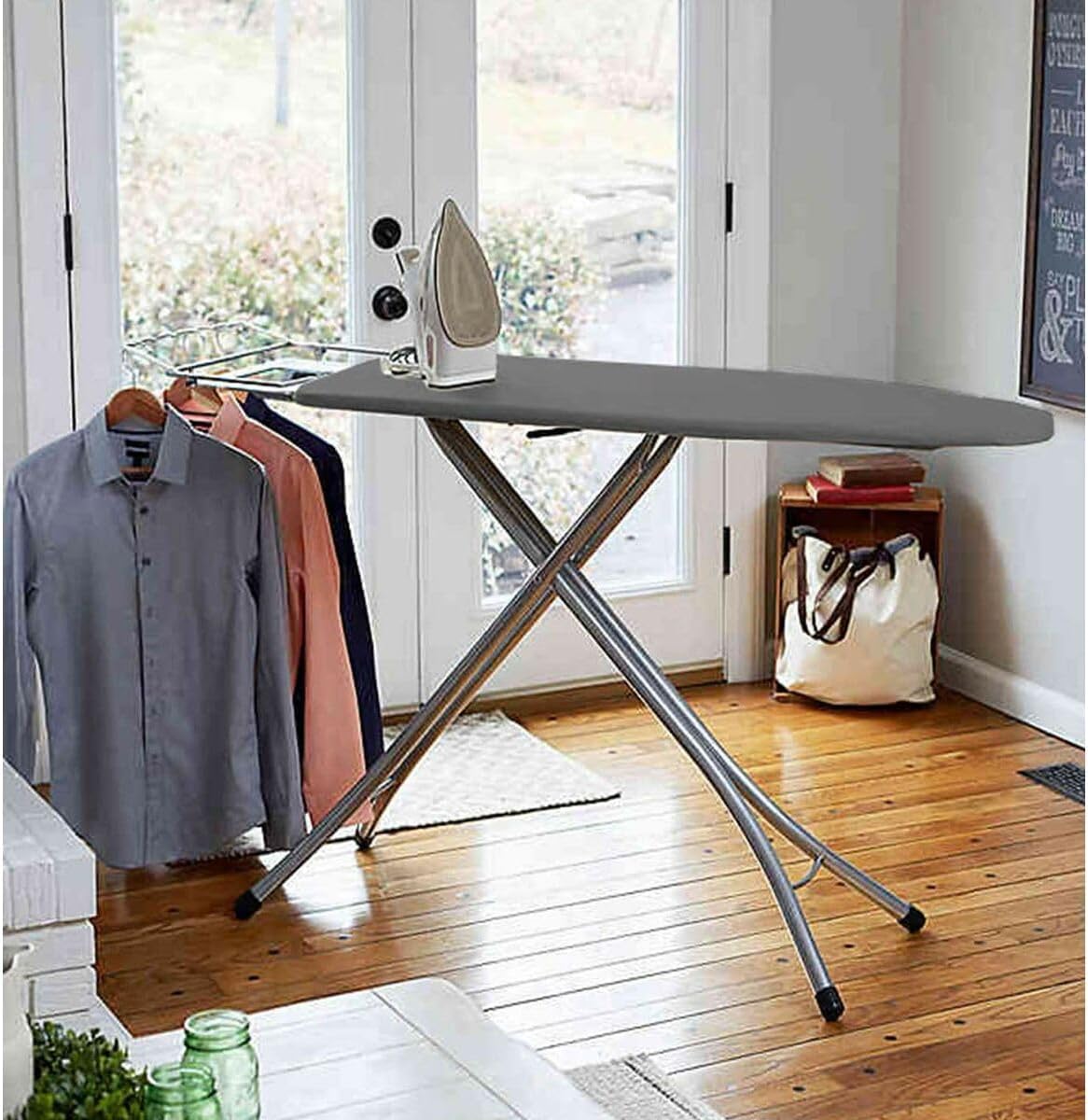 Vileda Express Rapid Bügelbrettbezug für Dampfbügelstation, metallisierte und wärmereflektierende Oberfläche für schnelleres Bügeln, Bügelbretter von 30-45cm x 110-130cm, Farbe Silber-Grau Metallic