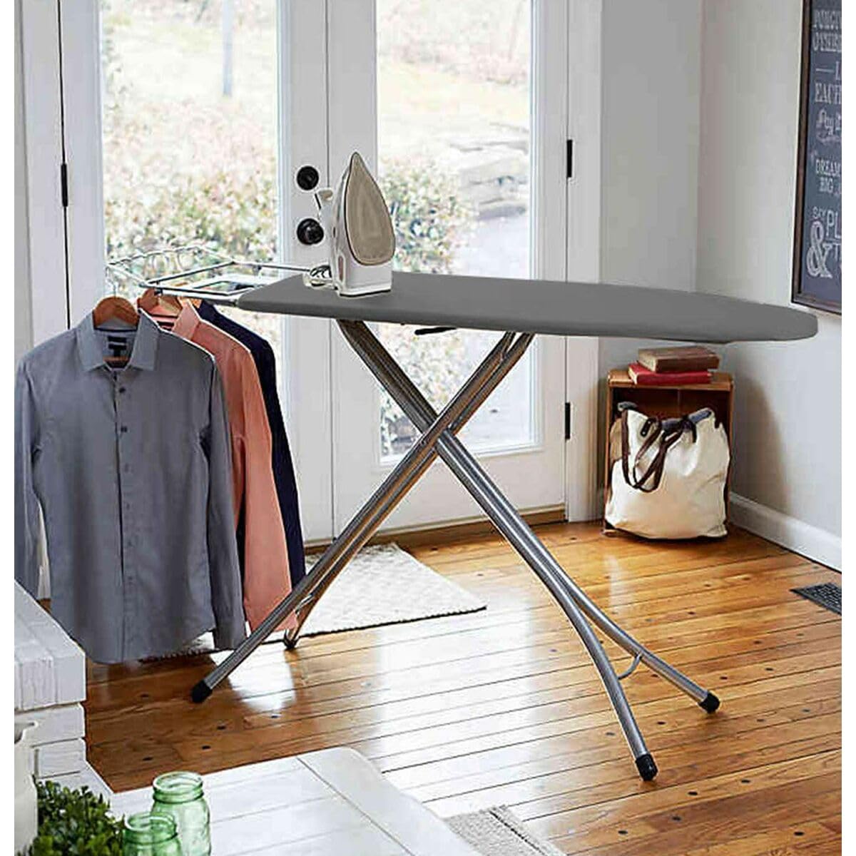 Vileda Express Rapid Bügelbrettbezug für Dampfbügelstation, metallisierte und wärmereflektierende Oberfläche für schnelleres Bügeln, Bügelbretter von 30-45cm x 110-130cm, Farbe Silber-Grau Metallic