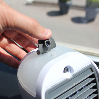 FISHTEC Mini-Klimagerät – Zerstäuber und Luftkühler – tragbarer Ventilator wiederaufladbar USB – 3 Geschwindigkeitsstufen – leise – 2 Wassertanks – 360 ° drehbar – ohne Ablauf