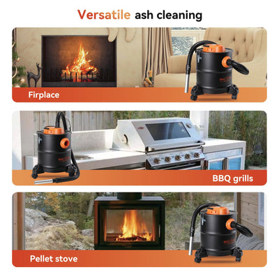 BACOENG Aschesauger für Kamin, 20L Aschesauger, 1200W Kaminstaubsauger Aschestaubsauger für Kaminofen, Aschesauger Pelletofen mit Rollfuß, Für Grills, Ofen