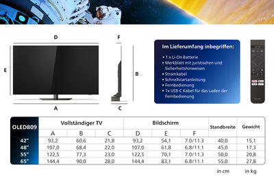 Philips Ambilight 65OLED809 4K OLED Smart TV - 65-Zoll Display mit P5 AI Perfect Picture, Ultra HD Google TV, Dolby Vision und Dolby Atmos Sound - Funktioniert mit Alexa und Google Sprachassistent