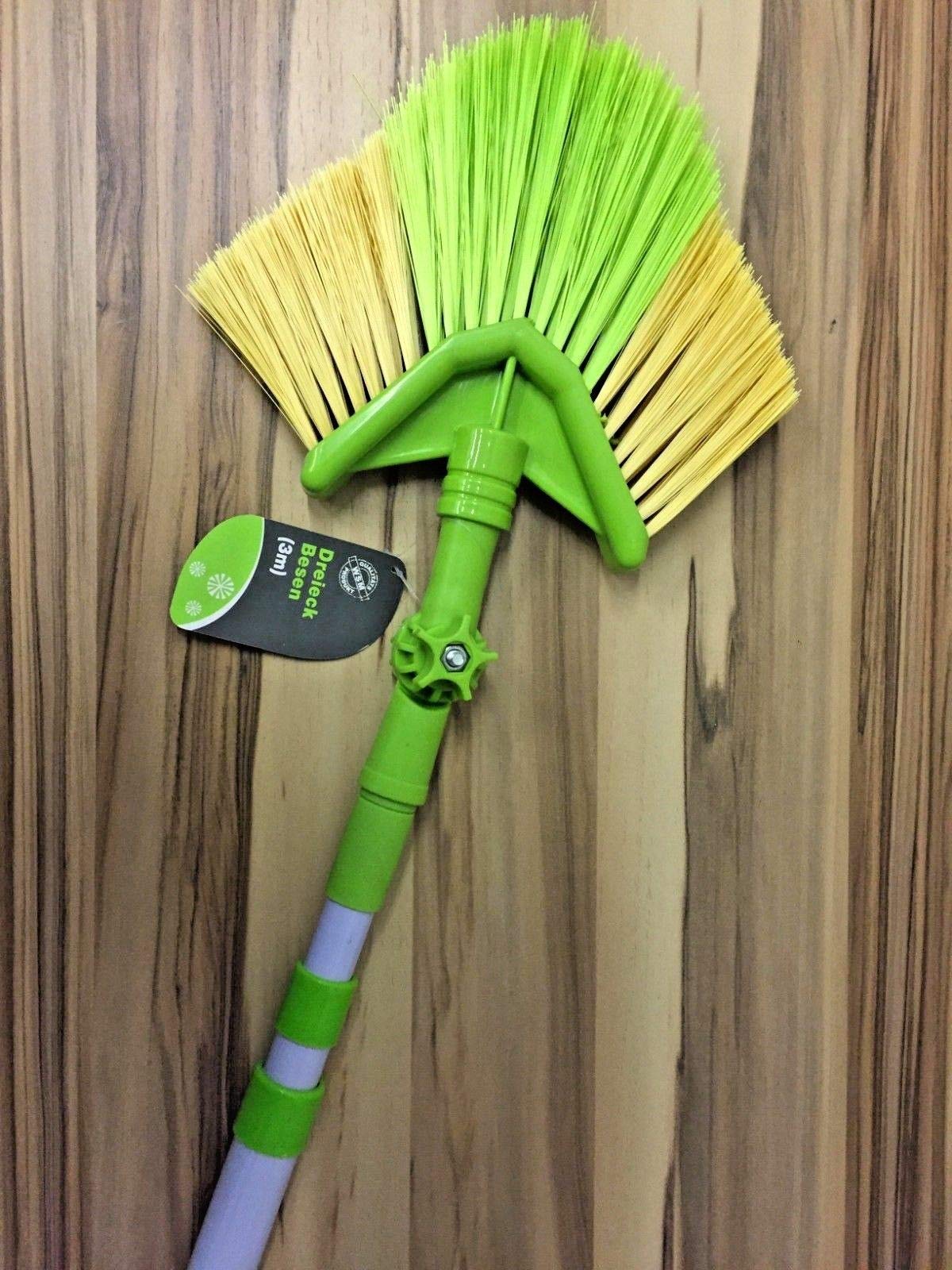 Neustanlo | Eckbesen mit Teleskop | 3,25 Meter | mit Schraubgewinde | Kunststoffborsten | Farblich Sortiert | Dachrinnenbesen Dreieckbesen mit Teleskopstange