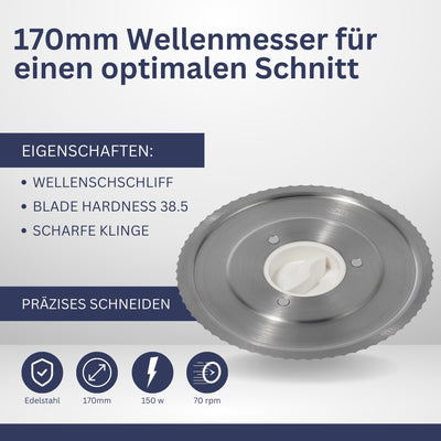 Sommertal Allesschneider AS170 150W Edelstahlmesser mit Wellenschliff, Klappbar platzsparend, elektrische Schneidemaschine Brotschneidemaschine, Profi Aufschnittmaschine Weiß 0-15mm