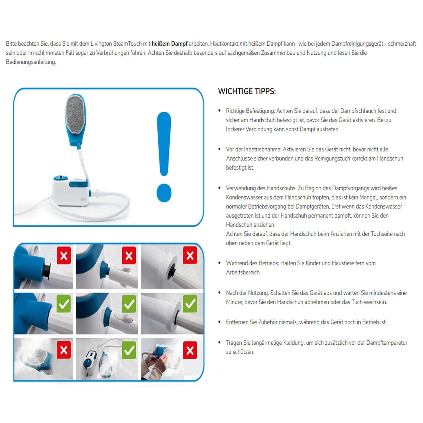 LIVINGTON SteamTouch - Ergonomischer Handdampfreiniger - Dampfreiniger - Entfernt Schmutz mit der Kraft von Dampf - Gegen Gerüche, Keime, Bakterien & Viren