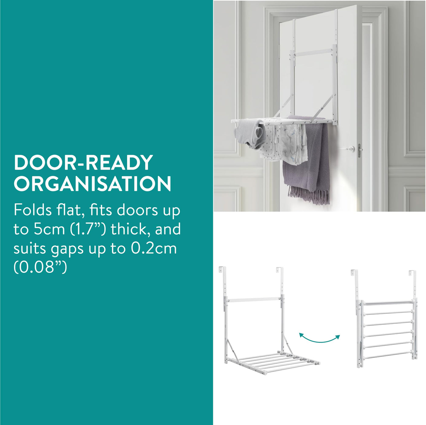 Navaris 1-stufiger Faltbarer Kleiderständer - Handtuchhalter Tür einhängen - Wäscheständer Tür -Tür Wäscheständer - Tür Handtuchhalter - Höhenverstellbar - Weiß