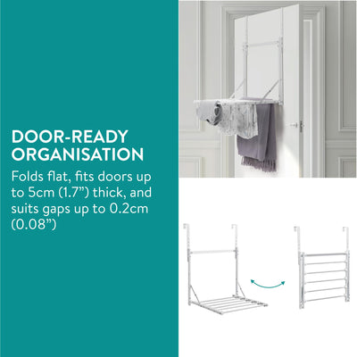 Navaris 1-stufiger Faltbarer Kleiderständer - Handtuchhalter Tür einhängen - Wäscheständer Tür -Tür Wäscheständer - Tür Handtuchhalter - Höhenverstellbar - Weiß