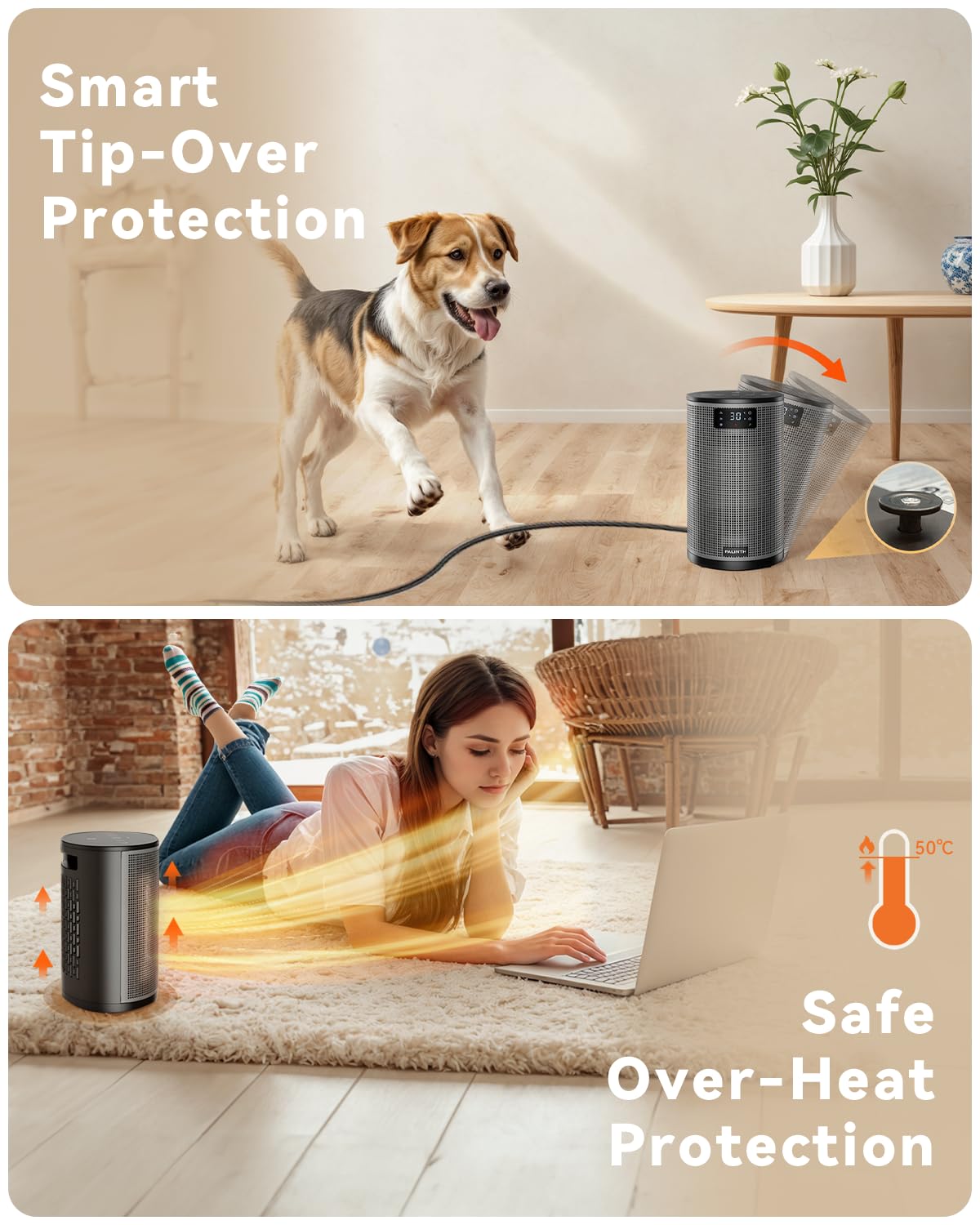 PALINTH Heizlüfter Energiesparend, 1500W Raum Leise Heizung Elektrisch für Home Low Energy, 3 Modi Tragbare Keramik Heizlüfter mit Thermostat, Überhitzung & Tip Over Schutz, 8H Timer, für Indoor