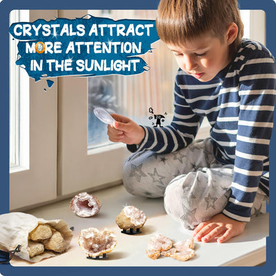 EDUMAN Geoden Zum Aufbrechen für Kinder, Natur Geoden Set in Groß und Klein, Inklusive Schutzbrille, Lupe, Aufbewahrungstasche, Geschenke für Jungen und Mädchen ab 8 Jahre