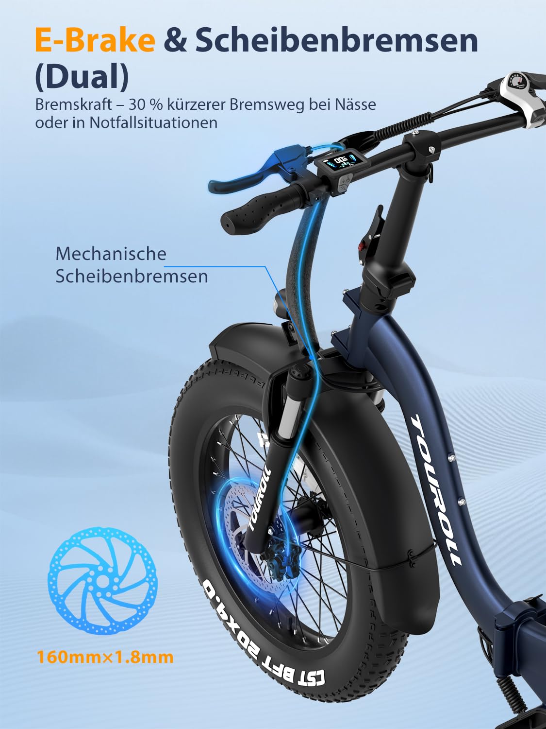 Touroll S2 E-Bike Klapprad Elektrofahrrad mit 20×4.0 Zoll Fat Tire, 48V 720Wh Akku für Lange Reichweite bis 120KM, 250W 55N.M Motor, 7-Gang-All-Terrain E-bike Herren Damen für MTB,Stadtpendler & Wildn
