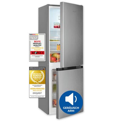 Exquisit Kühl-Gefrierkombination, Kühlschrank mit Gefrierfach, 4-Sterne-Gefrieren, 157 Liter, Alarm-Funktion, Schnellkühlen, KGC5231-60-E-050C inoxlook