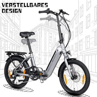 SAXXX Klapprad E-Bike, E Bike Klappbar 20 Zoll mit 7 Gang Kettenschaltung, Elektro Fahrrad Erwachsene mit 36V 11.4Ah Akku, Scheibenbremsen, 90KM Lange Range, Elektrofahrrad 25 km/h für Herren Damen