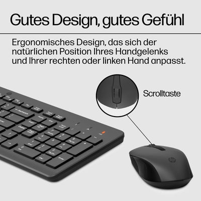HP 330 Wireless Maus & Tastatur, QWERTZ, USB-A Dongle, 2,4-GHz Kabellos, 1600 DPI, Schwarz