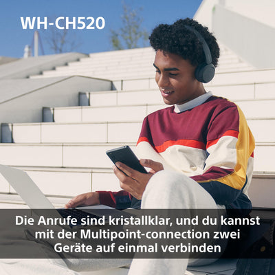 Sony WH-CH520 Kabelloser Bluetooth On-Ear-Kopfhörer, hohe Klangqualität, leichtes Design, bis zu 50 Stunden Akkulaufzeit, Schnellladung, EQ, klare Gesprächsqualität, iOS & Android - Beige